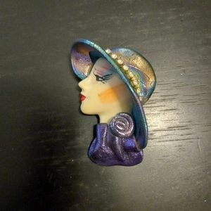 Stunning Gatsby brooch. Gorgeous female profile. Handcrafted